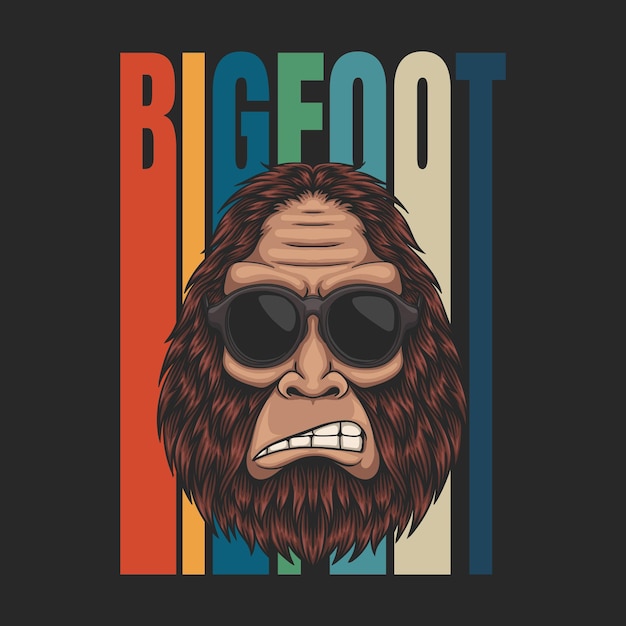 Vecteur bigfoot en colère portant une illustration vectorielle rétro de lunettes