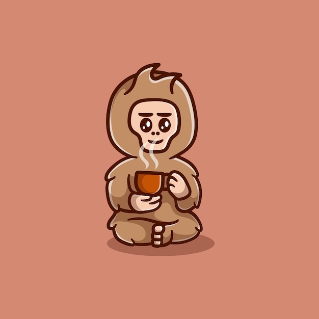 Bigfoot mignon avec une tasse de café