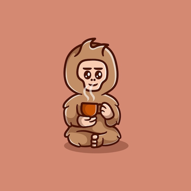 Bigfoot Mignon Avec Une Tasse De Café