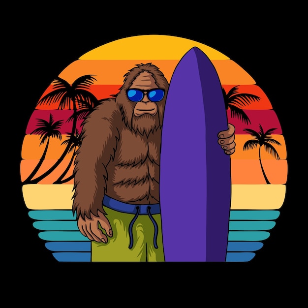 Bigfoot prêt sur l'illustration vectorielle de surf