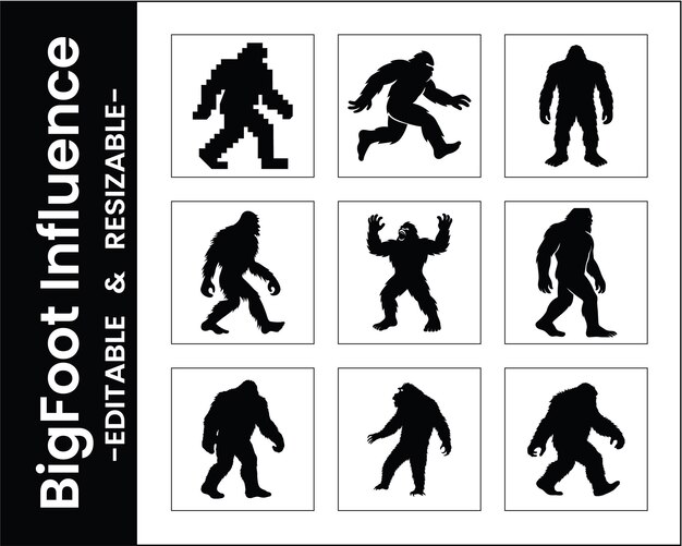 Bigfoot Silhouette Collection Vector Set Mythical Creature Icons Hairy Wild Animal Illustrations