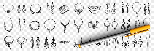 Vecteur bijoux et accessoires doodle set illustration