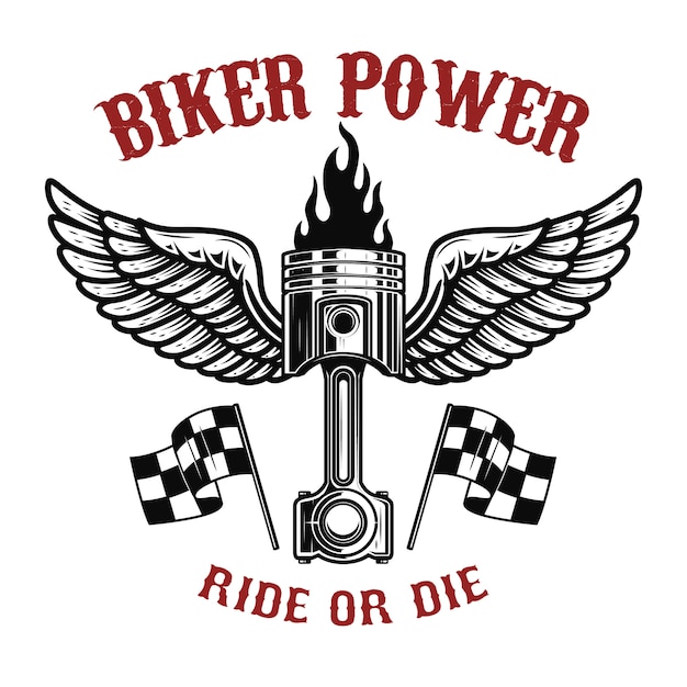 Biker Power.piston Avec Des Ailes Sur Fond Clair. élément Pour Logo, étiquette, Emblème, Signe, Insigne, T-shirt, Affiche. Illustration