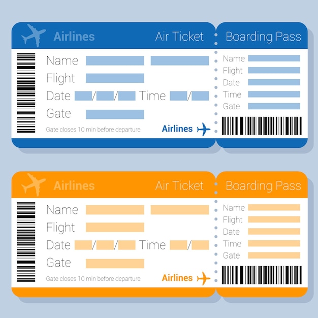 Billet D'avion Et Carte D'embarquement Bleu Et Orange