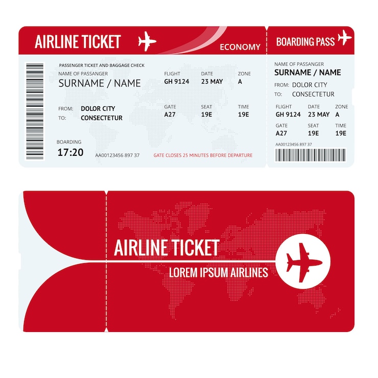 Vecteur billet d'avion ou carte d'embarquement pour voyager en avion isolé sur blanc. illustration vectorielle.
