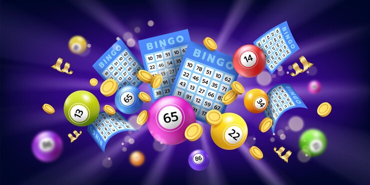 Vecteur billet de bingo jeu de hasard loterie gagnant jackpot de casino lotto chance chanceuse pièces d'or carte de pari avec des numéros boules de fortune bonus de pari d'argent vectoriel arrière-plan sportif de divertissement