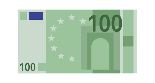 Billet De Cent Euros. Livre Vert 100 Euros D'argent, Conception Simple En Espèces De L'europe, Monnaie Mondiale Mondiale, Vecteur De Facture Financière Bancaire Plat Isolé Sur Fond Blanc Illustration En Gros Plan