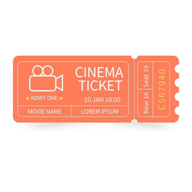 Billet De Cinéma Orange Sur Fond Blanc Vector