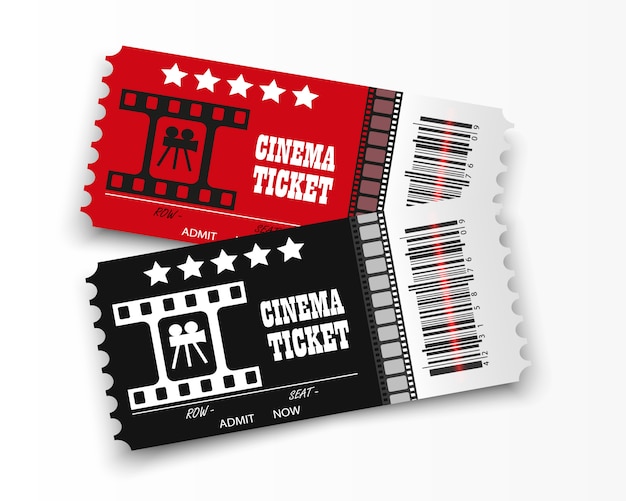 Vecteur billets de cinéma sur fond transparent. billet d'entrée au cinéma réaliste.