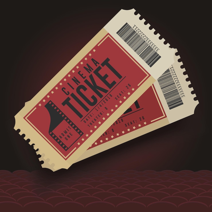 Vecteur billets de cinéma. icône de billet de cinéma cinéma, paire de billets en carton, spectacle de divertissement.