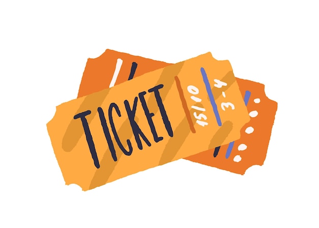 Billets de cinéma en papier. Cartes d'entrée pour la première du film, le festival du film, le théâtre, le spectacle, le concert, la performance ou d'autres divertissements. Illustration vectorielle plane colorée isolée sur fond blanc.
