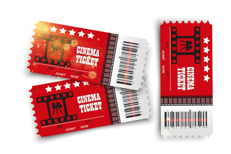 Vecteur billets de cinéma de vecteur isolés sur fond transparent. billet d'entrée au cinéma réaliste.