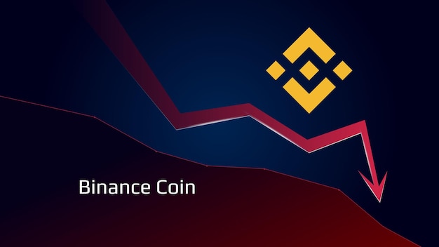 Vecteur binance coin bnb en tendance baissière et le prix chute symbole de la pièce de monnaie crypto et flèche rouge vers le bas uniswap écrasé et tombé crise et crash du commerce de crypto-monnaie illustration vectorielle