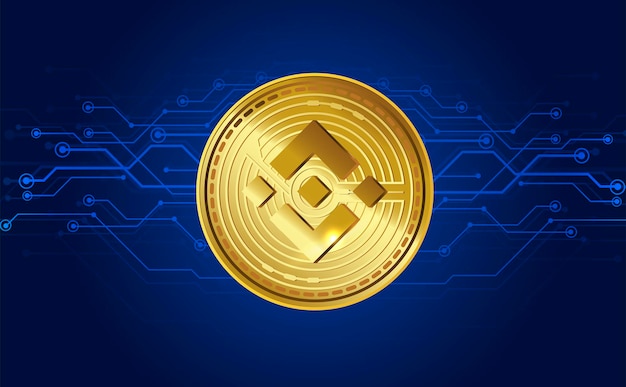 Binance, pièce d'or de crypto-monnaie, symbole de jeton. Technologie de découverte numérique en ligne du marché boursier. Fond d'affaires bleu. Illustration vectorielle
