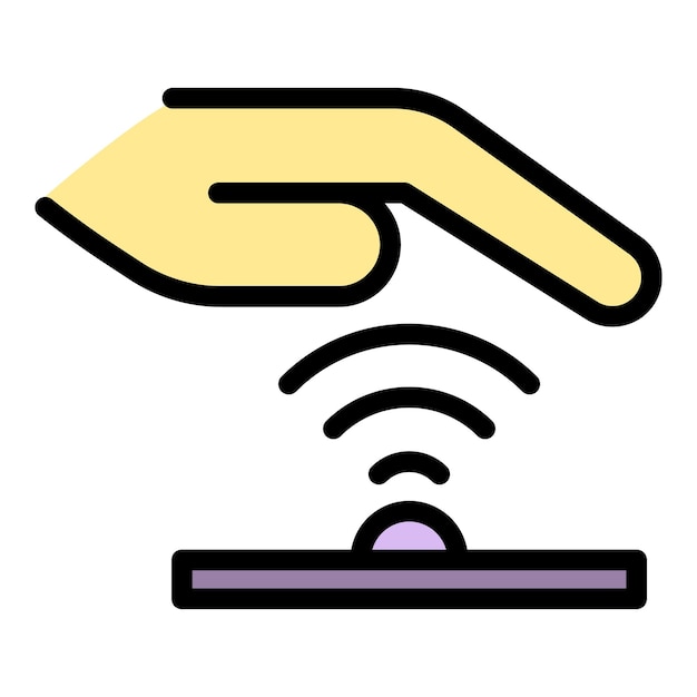 Vecteur biométrique palm scan icône contour vecteur reconnaissance sécurité main numérisation couleur plate