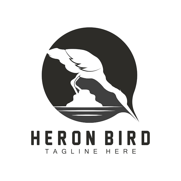 Bird Heron Stork Logo Design Oiseaux Heron Volant Sur La Rivière Vecteur Produit Marque Illustration