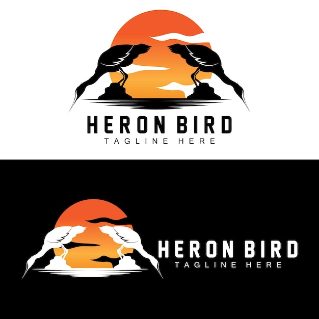 Bird Heron Stork Logo Design Oiseaux Heron Volant Sur La Rivière Vecteur Produit Marque Illustration