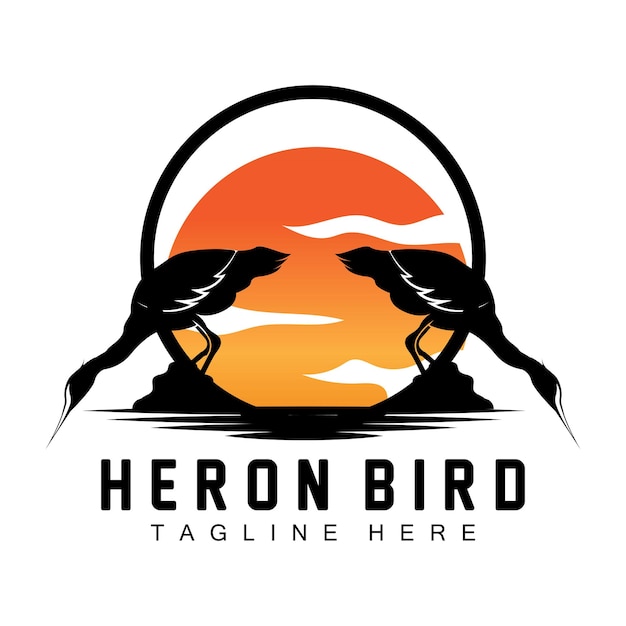 Bird Heron Stork Logo Design Oiseaux Heron Volant Sur La Rivière Vecteur Produit Marque Illustration