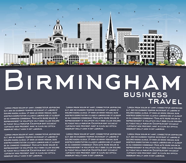 Birmingham Uk City Skyline Avec Des Bâtiments De Couleur Bleu Ciel Et Espace De Copie