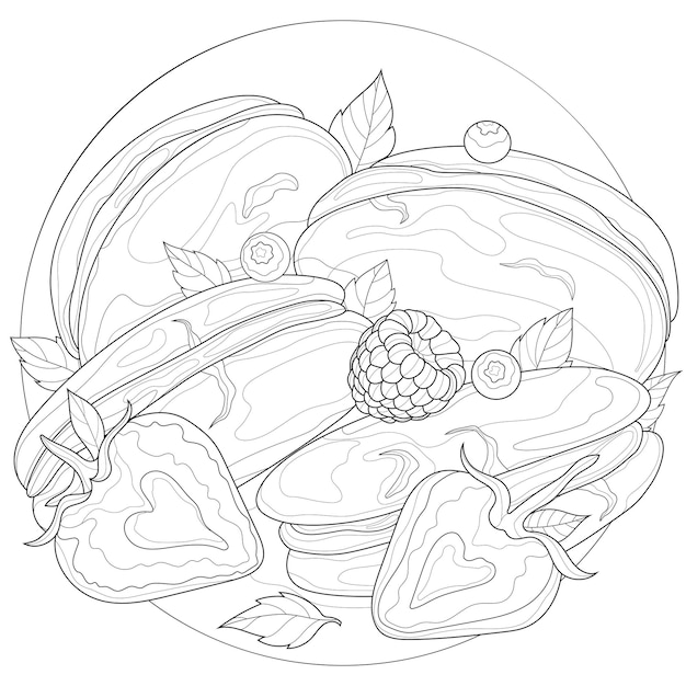 Biscuits Aux Fraises, Framboises, Myrtilles Et Menthe. Bonbons. Coloriage Antistress Pour Enfants Et Adultes. Illustration Isolée Sur Fond Blanc. Style D'enchevêtrement Zen.