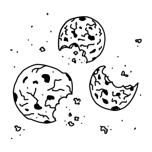 Biscuits Mordus Au Chocolat De Dessin Animé Doodle Avec Illustration De Miettes Image Alimentaire Vectorielle