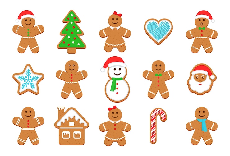 Vecteur biscuits de pain d'épice de noël. biscuit de noël classique. noel vacances dessert sucré vector