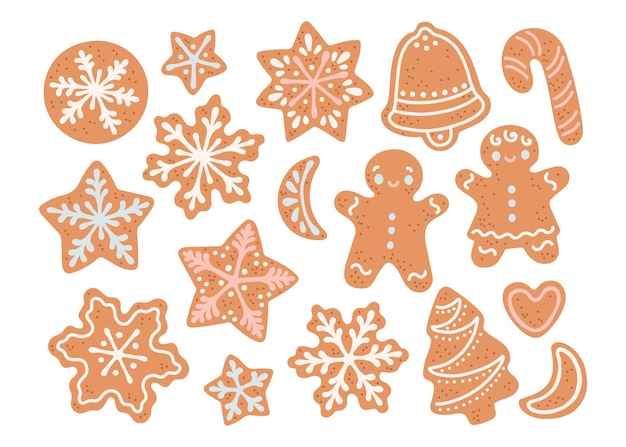 Vecteur biscuits de pain d'épice de noël mis illustration vectorielle design plat