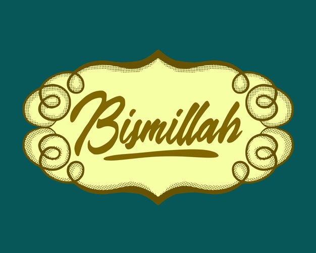 Vecteur bismillah typographie illustration de dessin animé en couleur vecteur gratuit