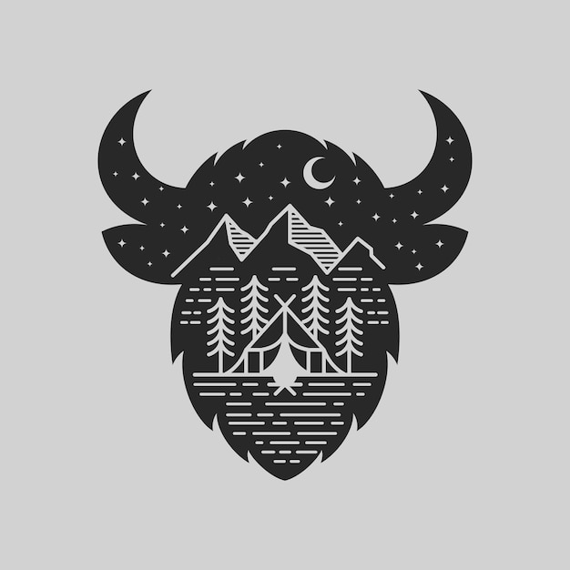 Vecteur bison montagne aventure illustration de l'insigne