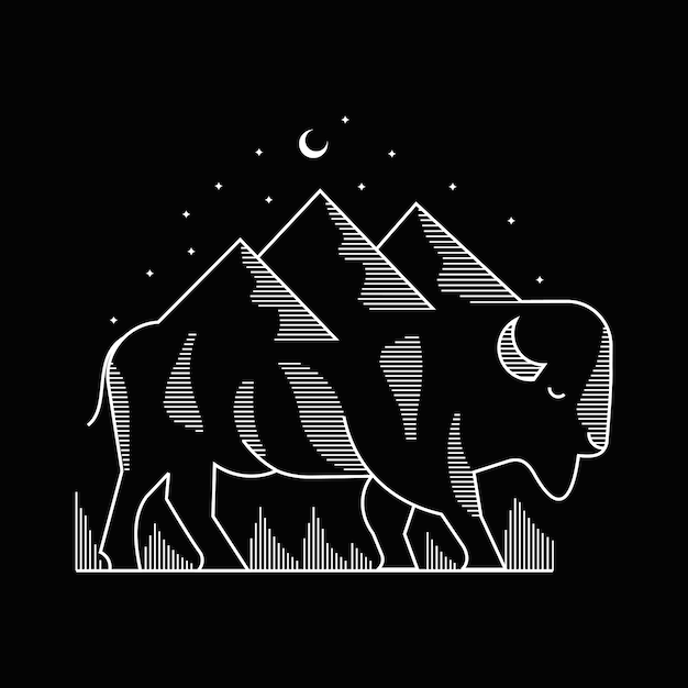 Bison Montagne Aventure Illustration