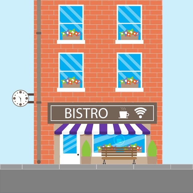 Vecteur bistro bâtiment cafétéria café ou restaurant bistro café café illustration vectorielle