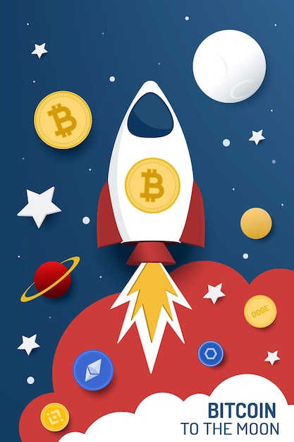 Bitcoin à La Lune. Illustration Vectorielle