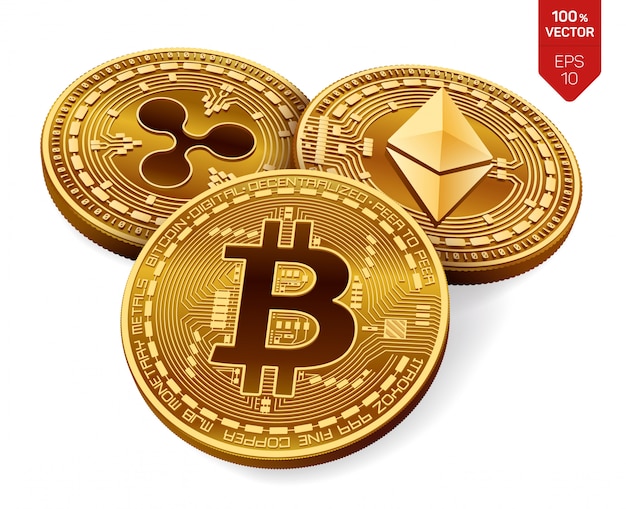 Bitcoin. Ondulation. Ethereum. pièces d'or physiques. Crypto-monnaie.