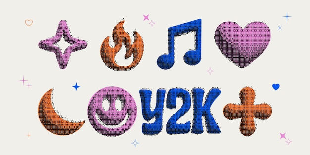 Bitmap formes géométriques abstraites pixelées Éléments futuristes rétro pour la conception dans le style y2k Effet raster minimaliste à la mode