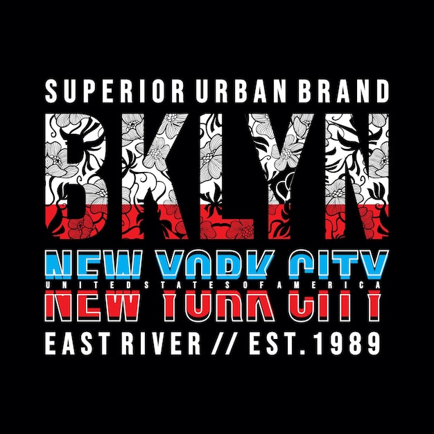 Bklyn New York Typographie Design T-shirt Prêt à Imprimer Vecteur Premium
