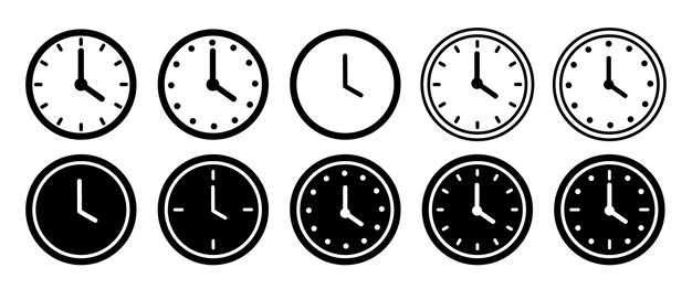Black Clock icon symbol collecion design Isolated Watch Timer Alarm graphic elements illustration Minimal Clip art Editable