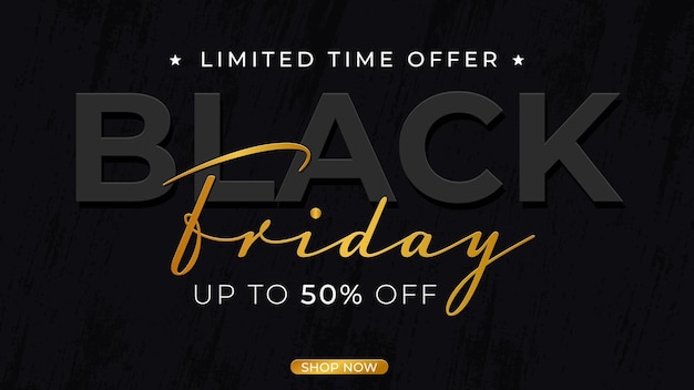 Vecteur black friday sale banner affiche logo couleur dorée sur fond grunge foncé