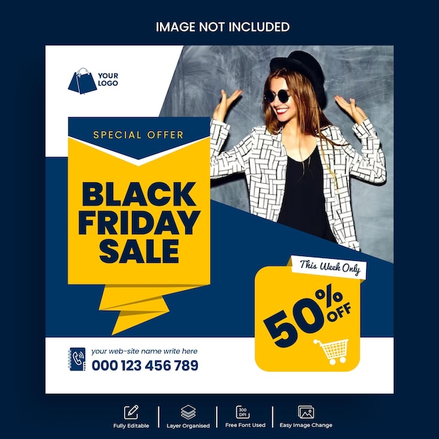 Vecteur black friday sale offre une bannière de publication sur les réseaux sociaux, conception de modèle de bannière web à prix réduit