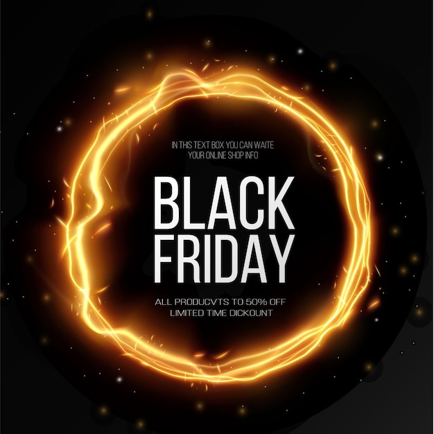 Black Friday Super Sale Cadre Rond Lumineux Doré Réaliste Bannière De Réduction Pour Les Vacances Pn