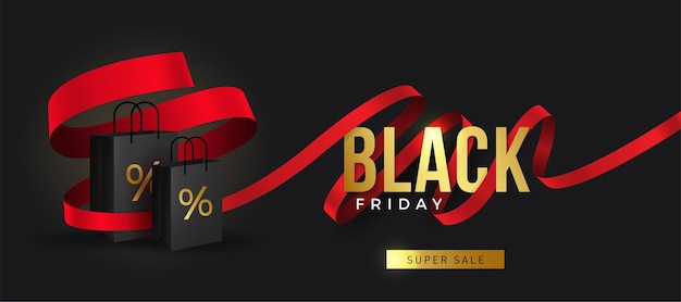 Vecteur black friday super sale coffrets cadeaux noirs réalistes coffret cadeau plein d'objet décoratif festif