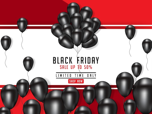 Black Friday Vente Affiche Illustration Avec Des Ballons Brillants