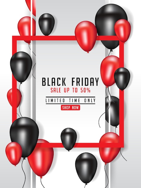 Black Friday Vente Affiche Illustration Avec Des Ballons Brillants