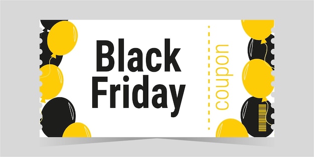 Vecteur black friday vente billet coupon modèle mise en page ballons jaunes et noirs coupon avec une grande remise conception simple isolé vecteur illustration fond blanc