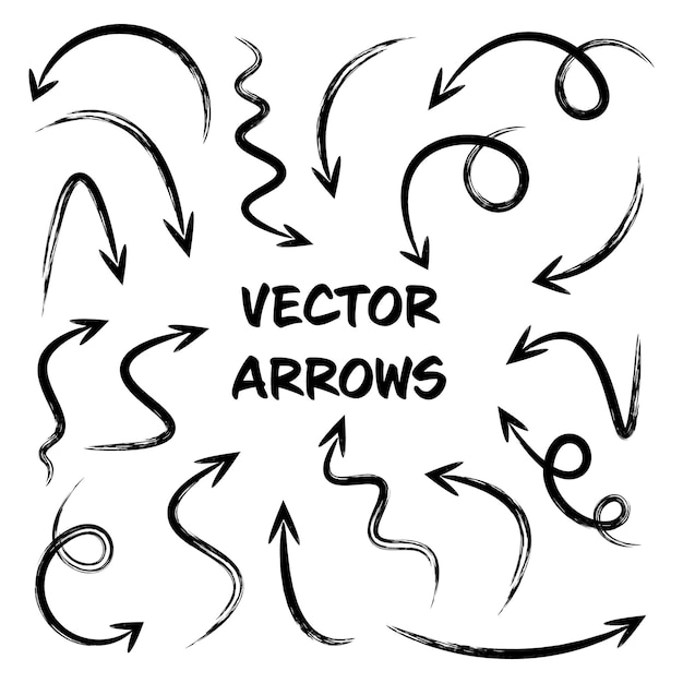 Black grunge flèches dessinées à la main sur fond blanc flèche icône de curseur collection de pointeurs vectoriels