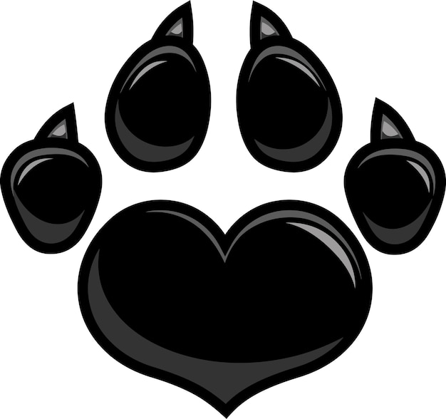 Black Love Paw Print Logo Design Illustration Vectorielle Isolée Sur Fond Blanc