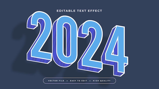 Bleu blanc et violet 2024 style de police d'effet de texte 3D modifiable