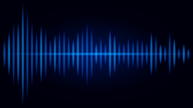 Bleu Fréquence de l'onde sonore sur fond noir. Illustration sur le visuel de l'audio.