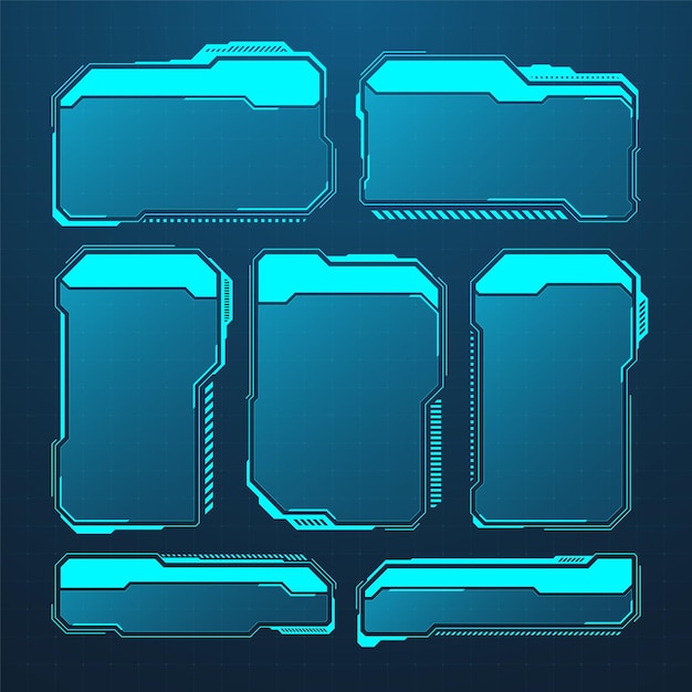 Bleu futuriste hud ou ui éléments scifi interface utilisateur boîtes de texte appels cadres de message d'avertissement