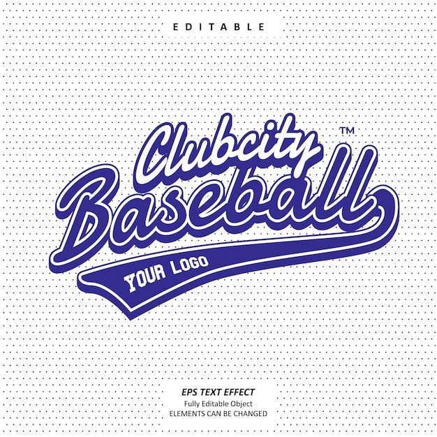 Vecteur bleu marine clubcity jersey équipe de baseball logo imprimable broderie texte effet modifiable vecteur premium