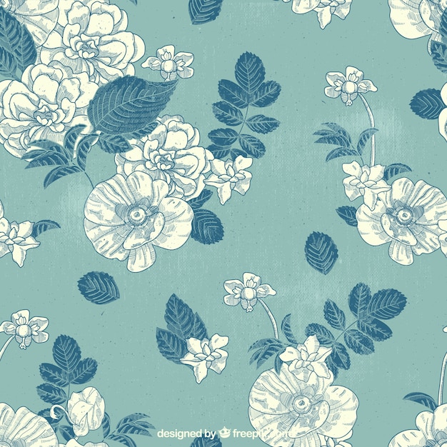 Bleu Modèle Avec Des Fleurs Dans Un Style Vintage